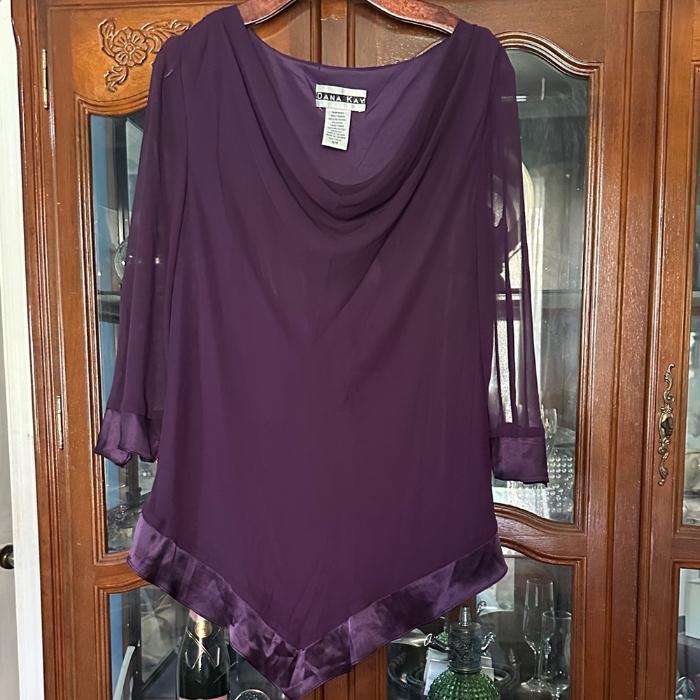 Dana Kay Plum Chiffon Drape Neck Blouse